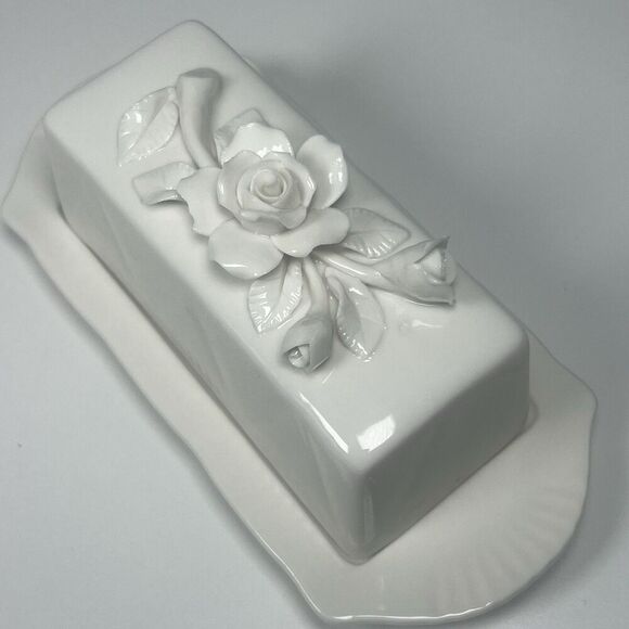 Grace's Teaware Off White Butter Dish with Roses - Picture 4 of 7